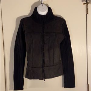 Black knit ‘suede’ panel front cardigan